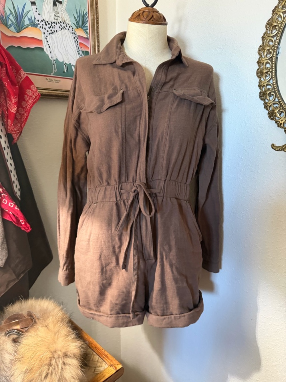 Ces Femme Brown Drawstring Utility Romper